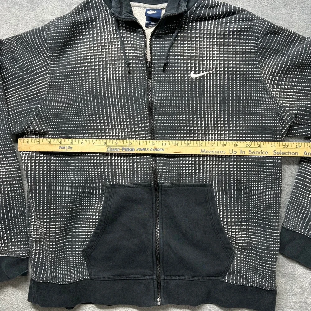 Nike Mens XXL Full Zip Hoodie Black White Geometric Grid Print Fleece Sweatshirt